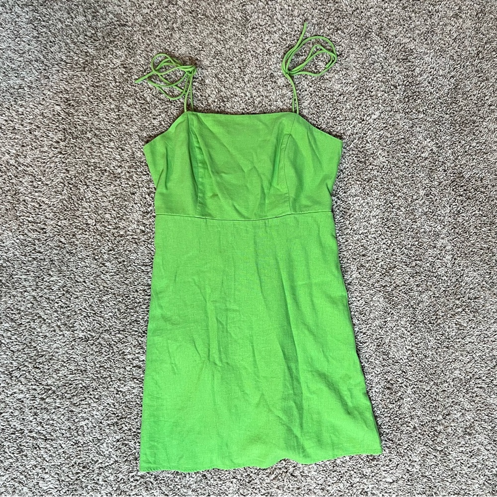 Fit & Flare Tie-Shoulder Mini Cami Dress in Greengage